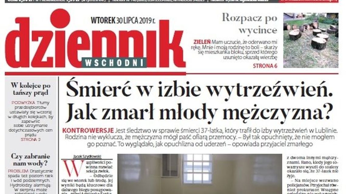 Pierwsza strona Dziennika Wschodniego z 30.07.2019