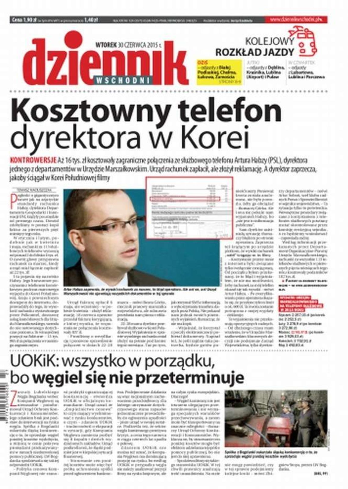 Pierwsza strona Dziennika Wschodniego z 30 czerwca 2015