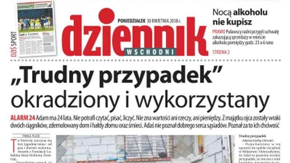 Pierwsza strona Dziennika Wschodniego z 30 kwietnia 2018