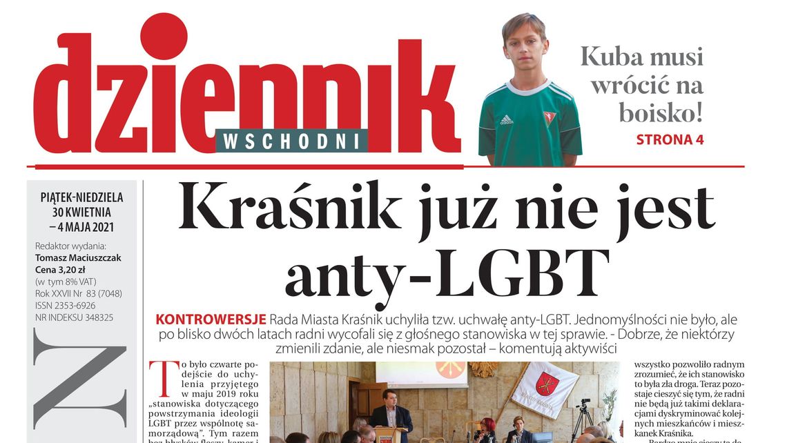 Pierwsza strona Dziennika Wschodniego z 30 kwietnia 2021 roku