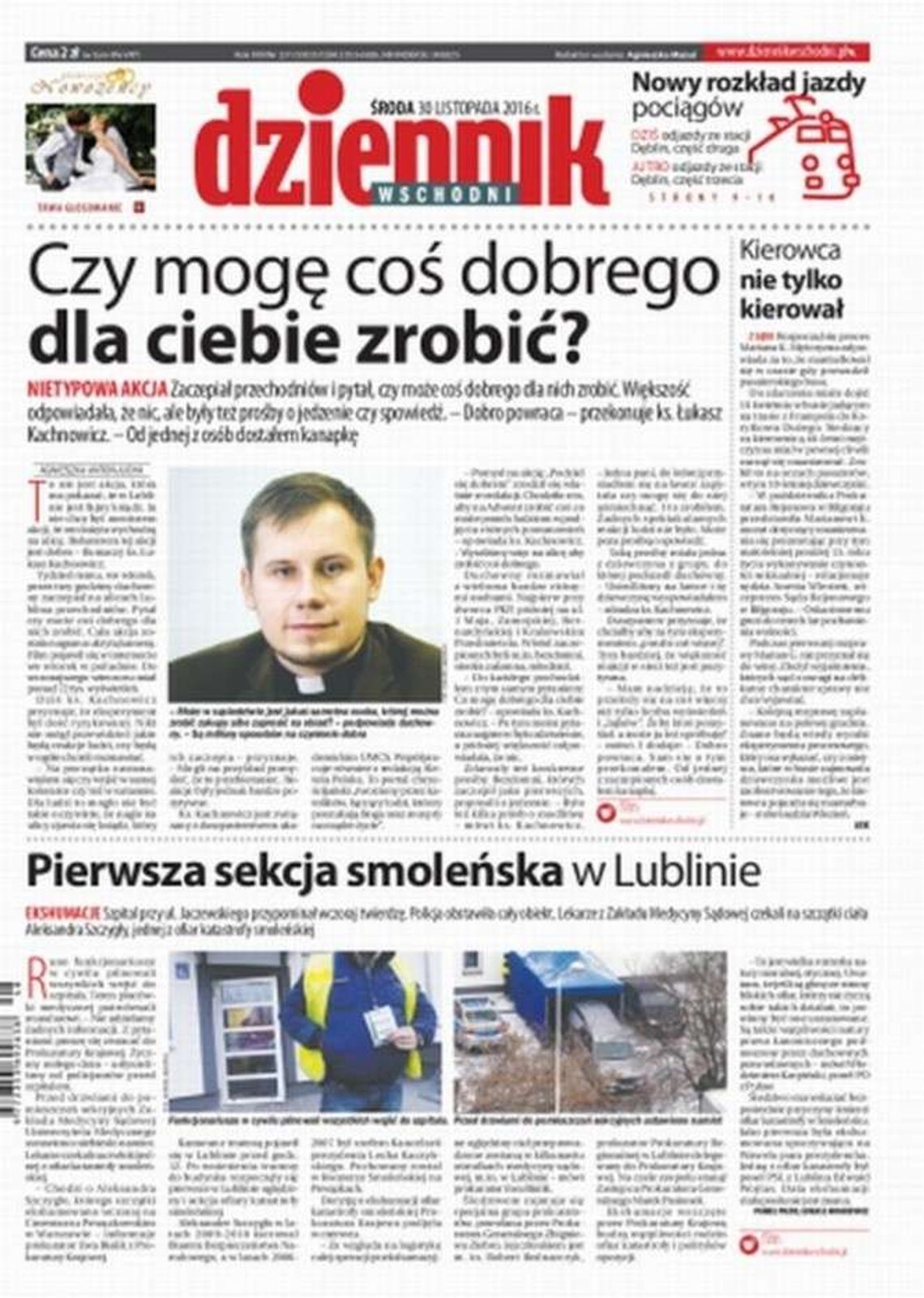 Pierwsza strona Dziennika Wschodniego z 30 listopada 2016 