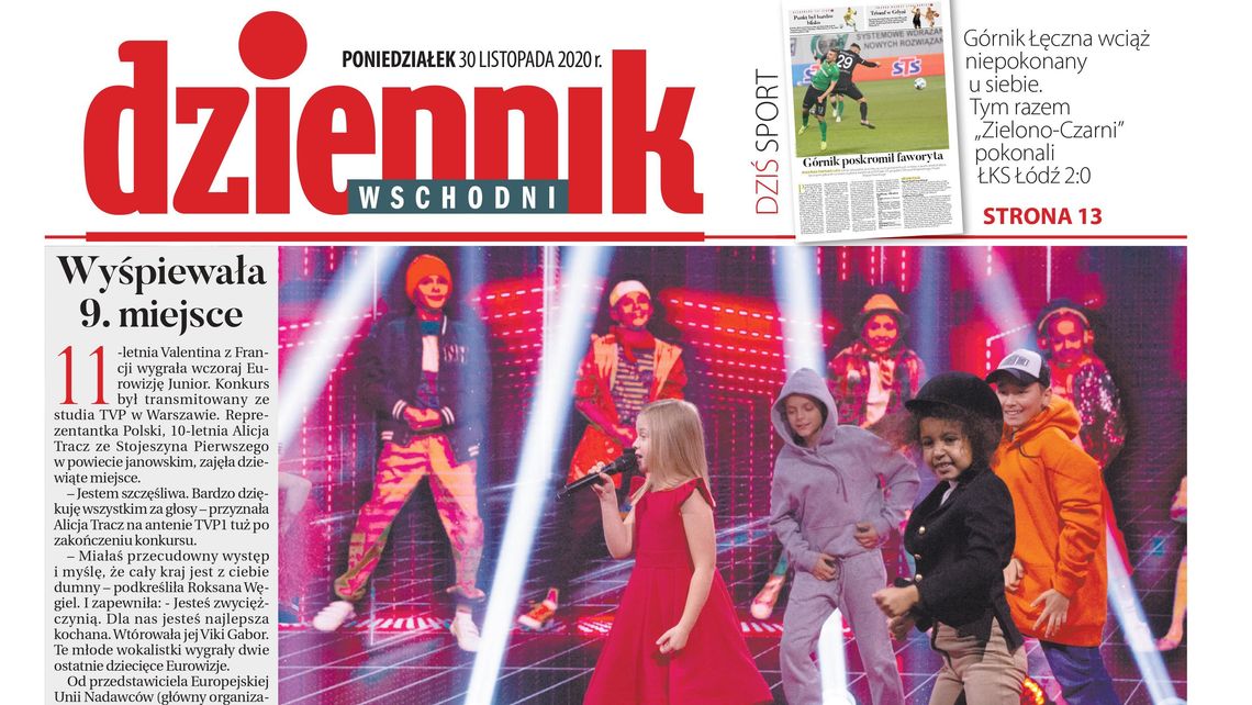 Pierwsza strona Dziennika Wschodniego z 30 listopada 2020 r. 