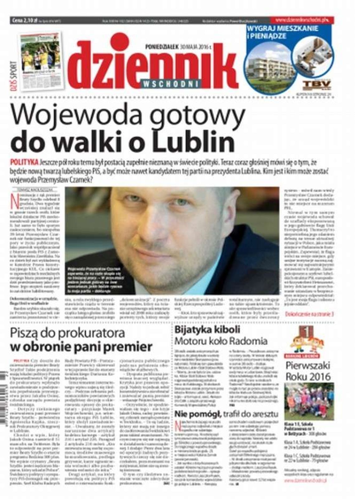 Pierwsza strona Dziennika Wschodniego z 30 maja 2016 r.