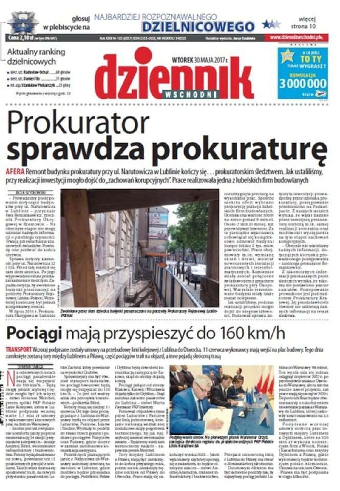 Pierwsza strona Dziennika Wschodniego z 30 maja 2017 roku