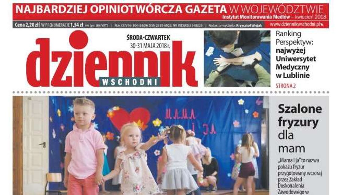 Pierwsza strona Dziennika Wschodniego z 30 maja 2018