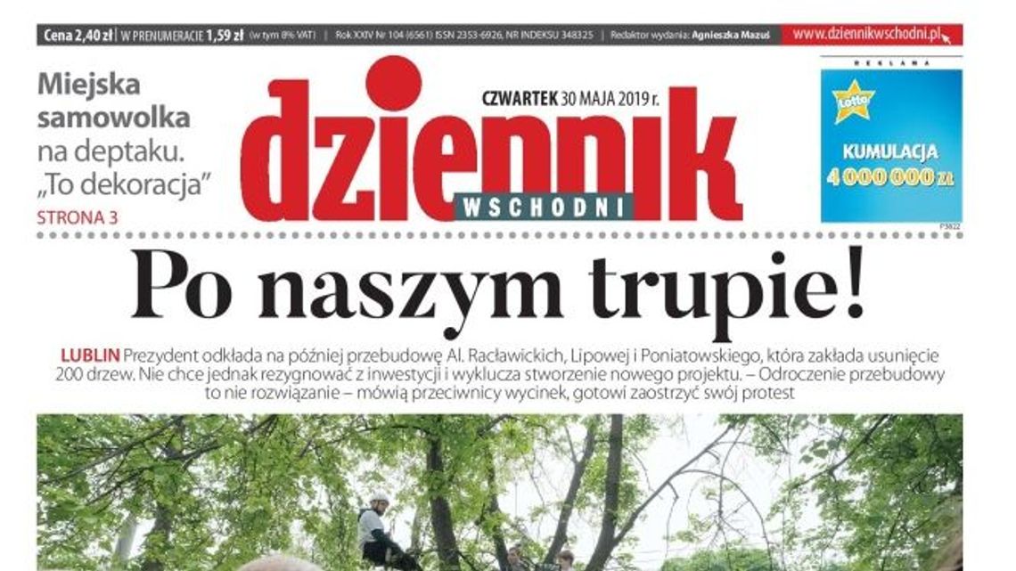 Pierwsza strona Dziennika Wschodniego z 30 maja 2019 r.