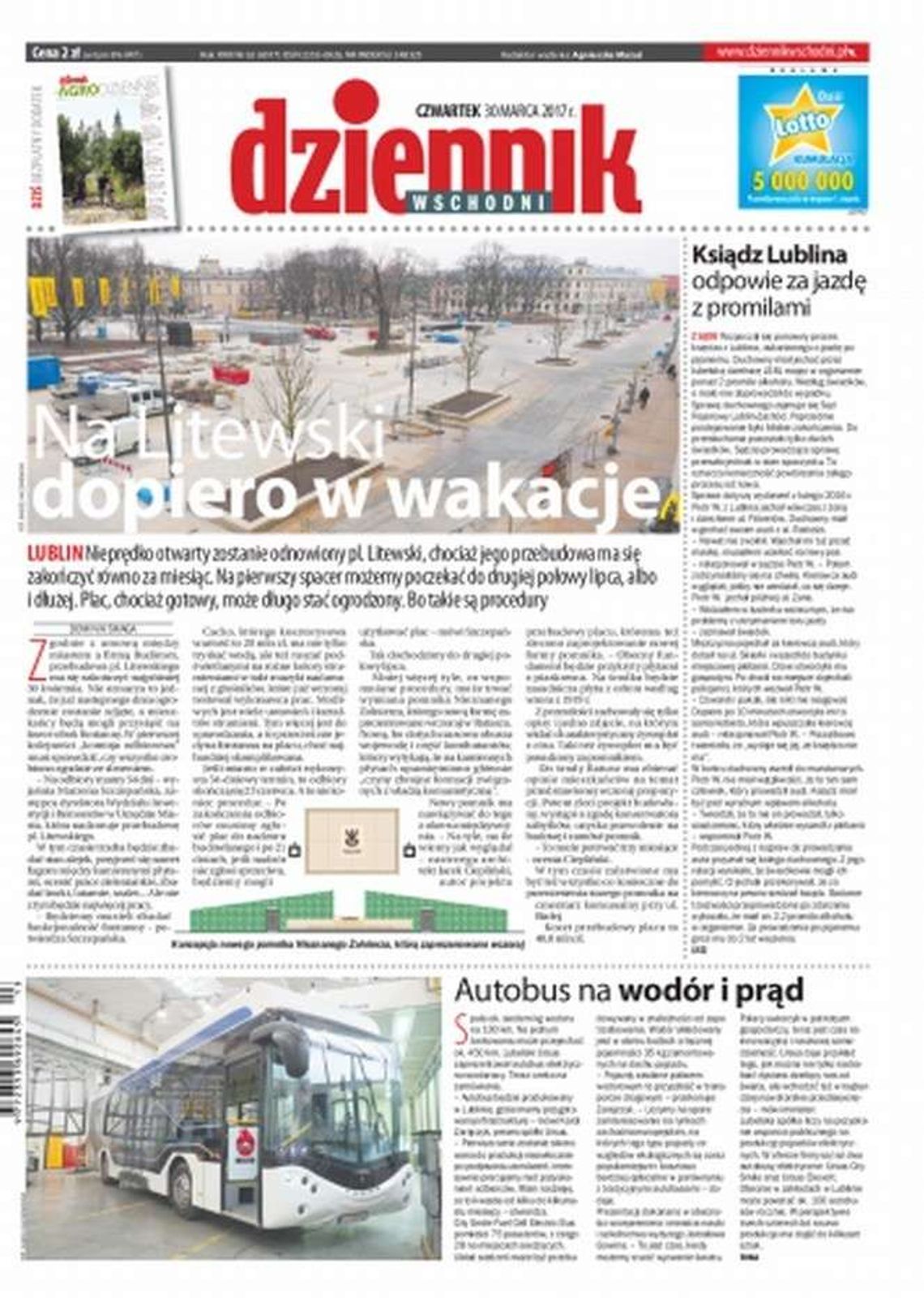 Pierwsza strona Dziennika Wschodniego z 30 marca 2017 r.