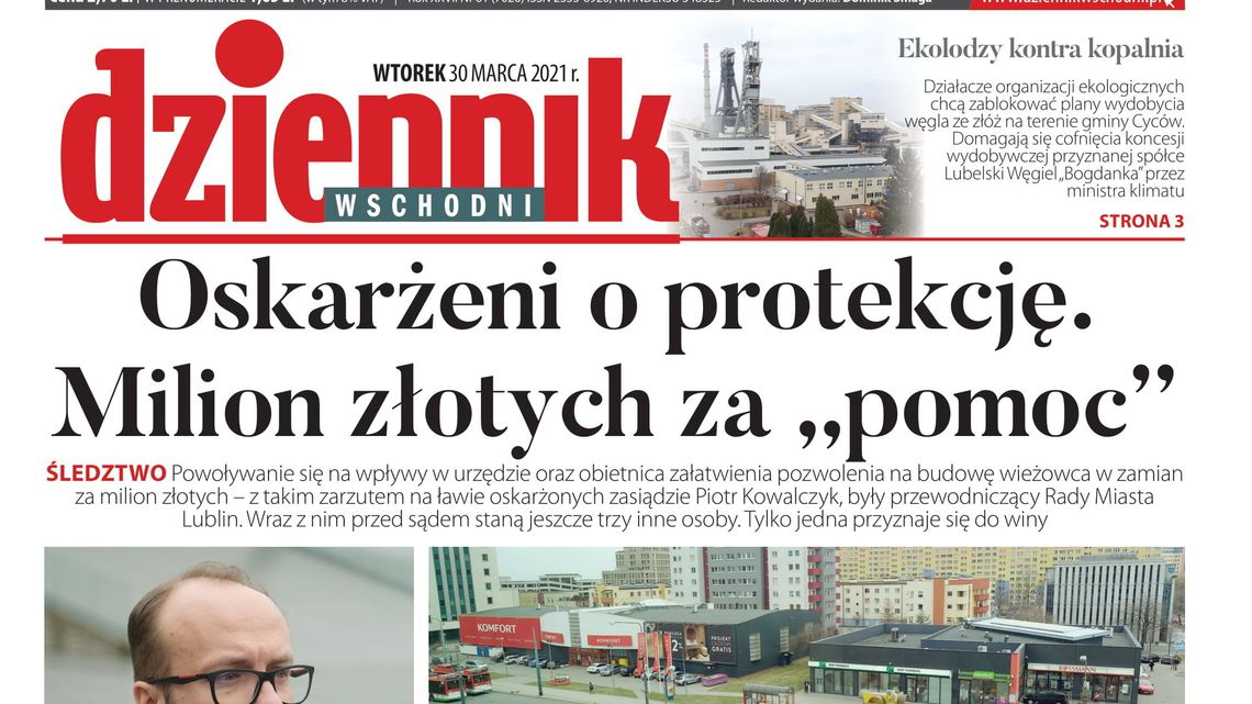 Pierwsza strona Dziennika Wschodniego z 30 marca 2021 roku