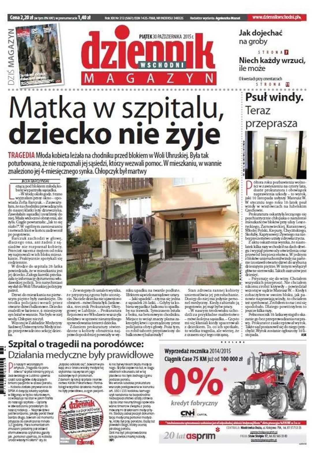 Pierwsza strona Dziennika Wschodniego z 30 października 2015 roku