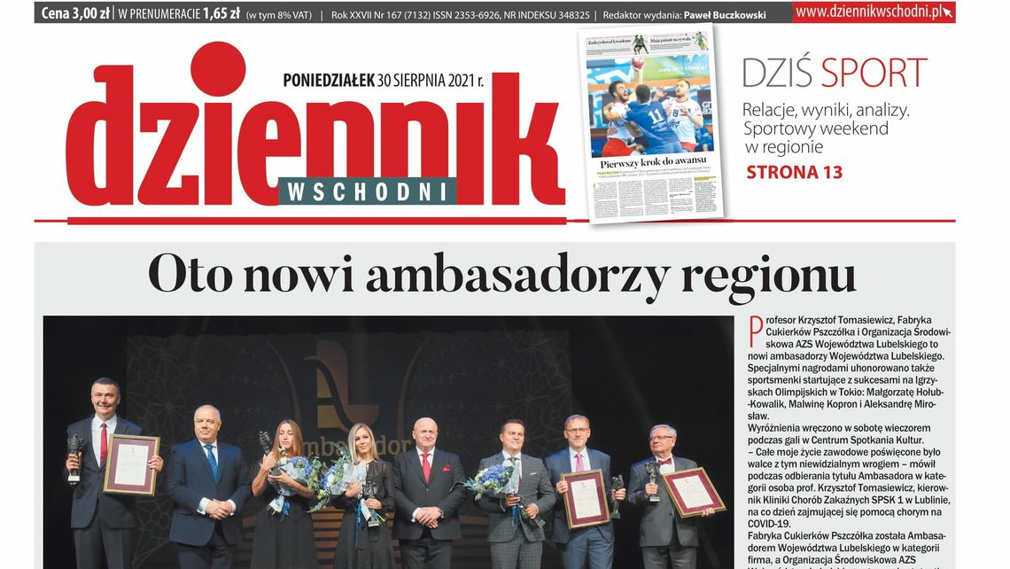 Pierwsza strona Dziennika Wschodniego z 30 sierpnia 2021 r.