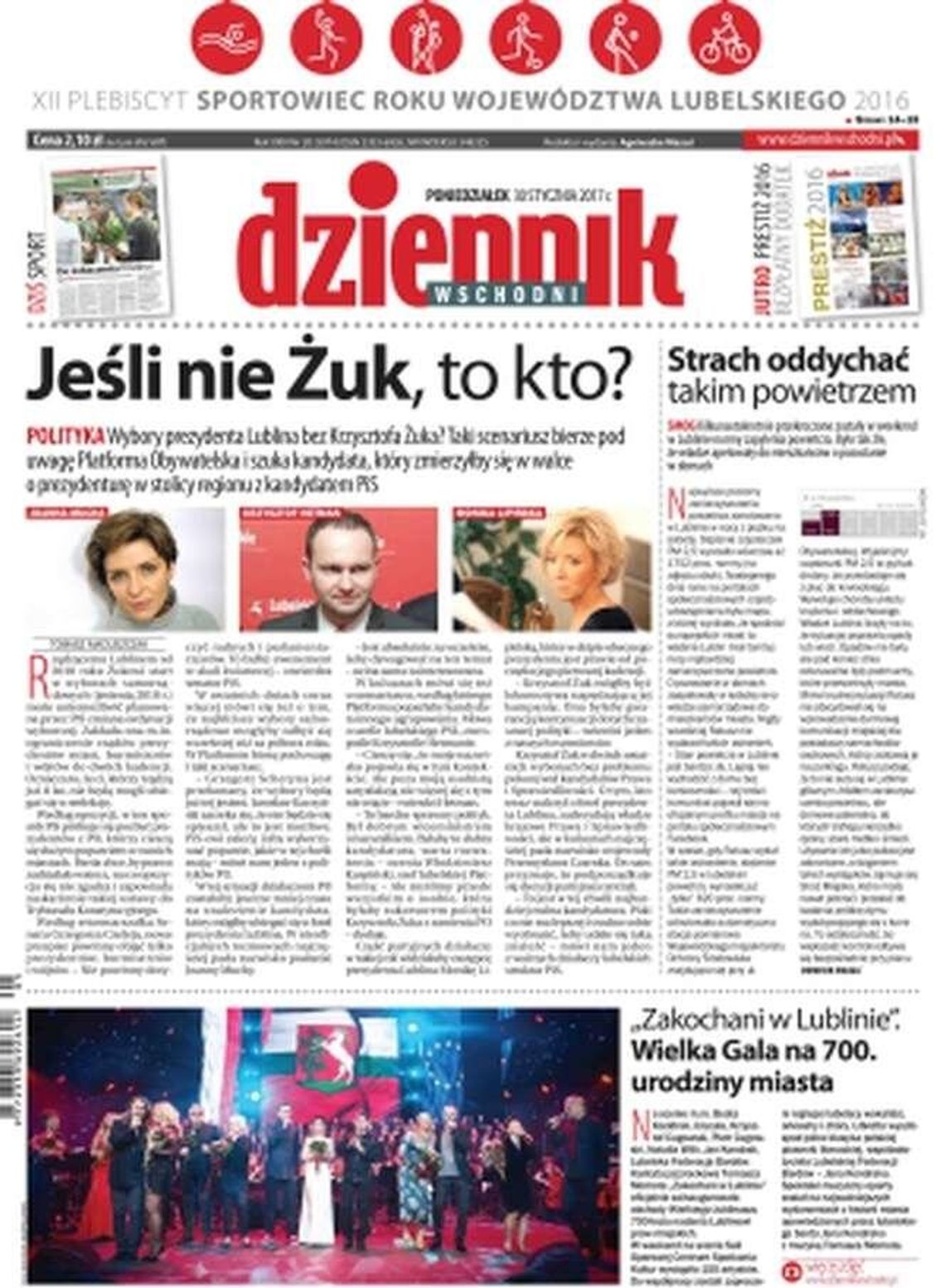 Pierwsza strona Dziennika Wschodniego z 30 stycznia 2017