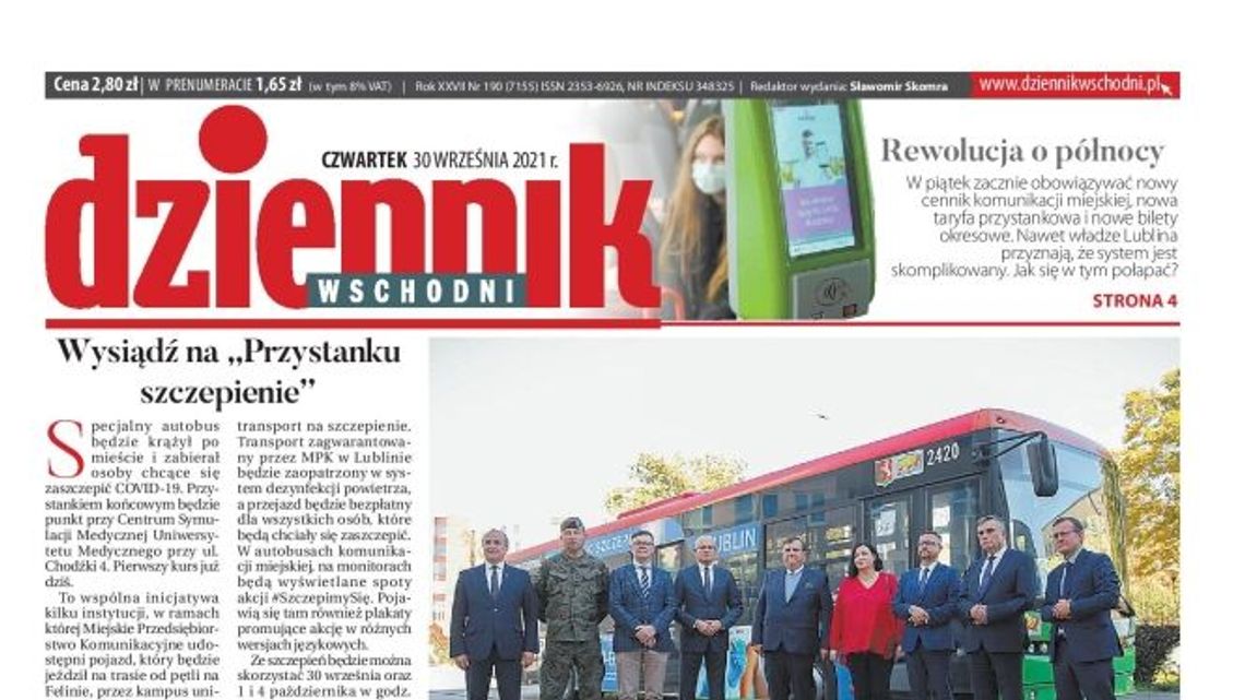 Pierwsza strona Dziennika Wschodniego z 30 września 2021 r.
