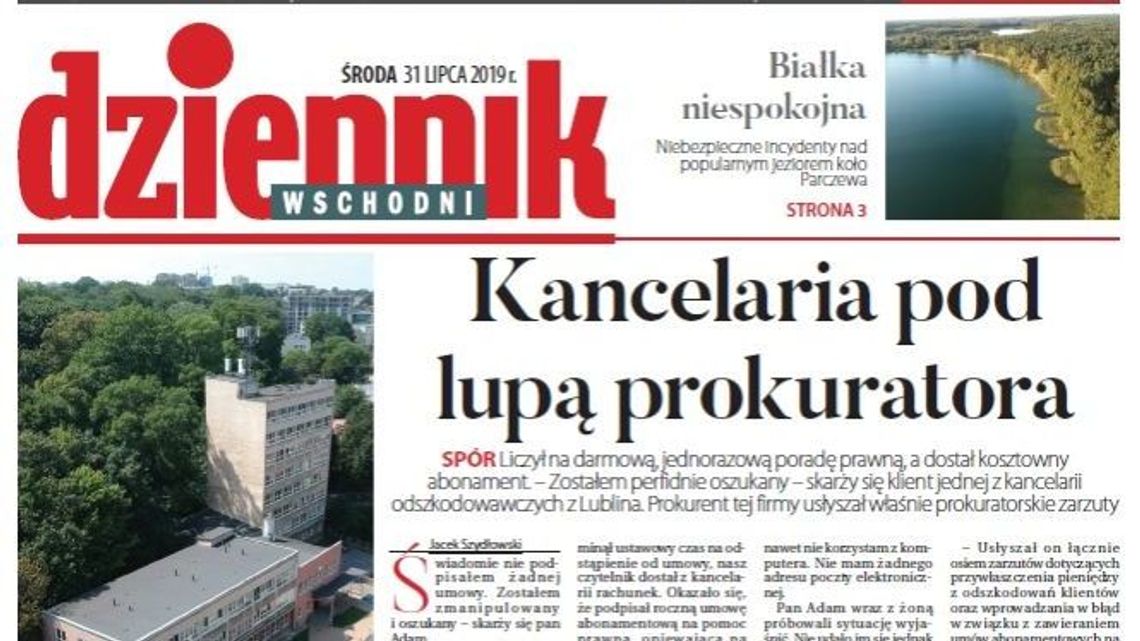 Pierwsza strona Dziennika Wschodniego z 31.07.2019