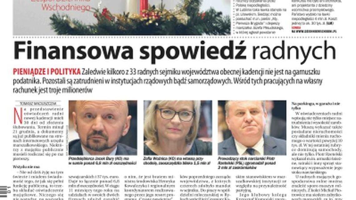 Pierwsza strona Dziennika Wschodniego z 31 grudnia 2018