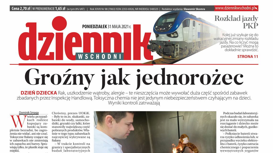 Pierwsza strona Dziennika Wschodniego z 31 maja 2021 roku 