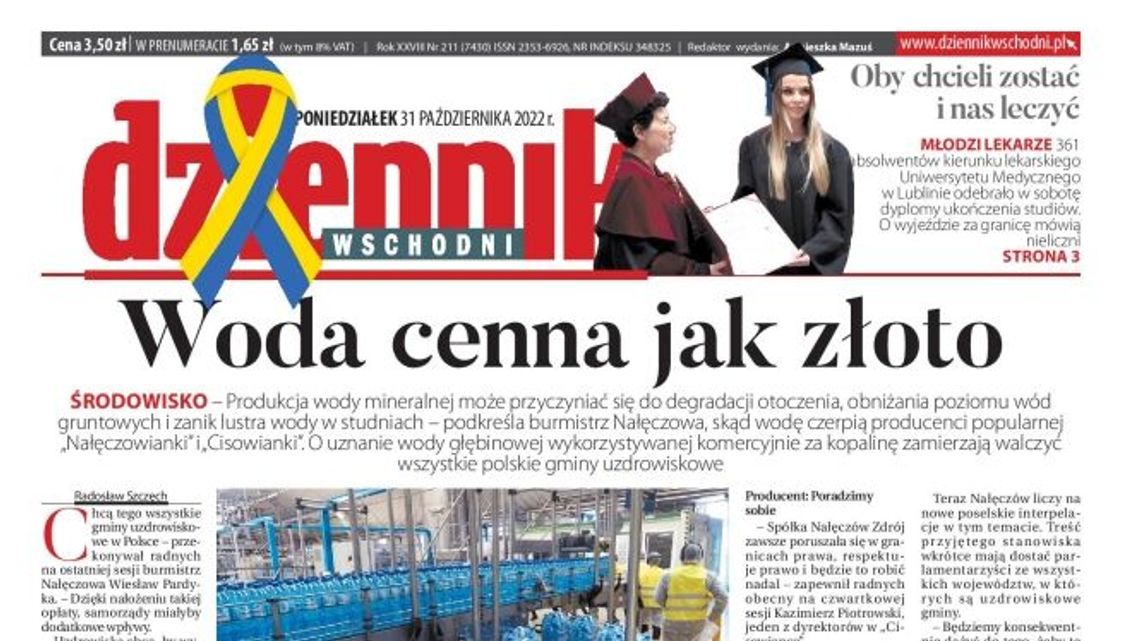 Pierwsza strona Dziennika Wschodniego z 31 października 2022 r.