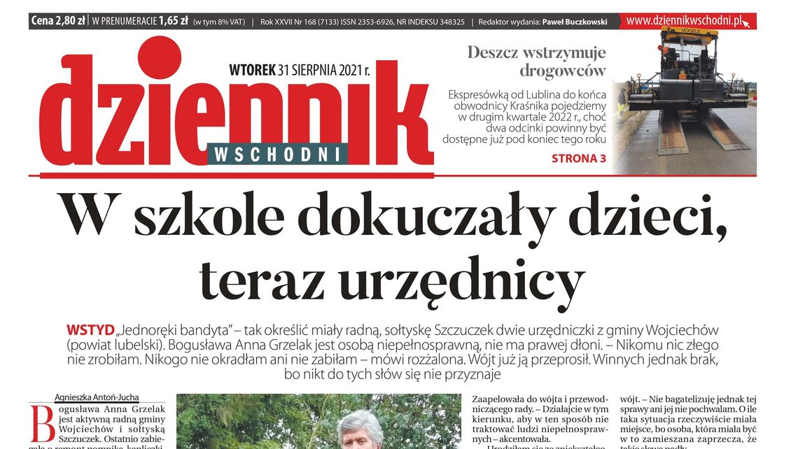 Pierwsza strona Dziennika Wschodniego z 31 sierpnia 2021 r.