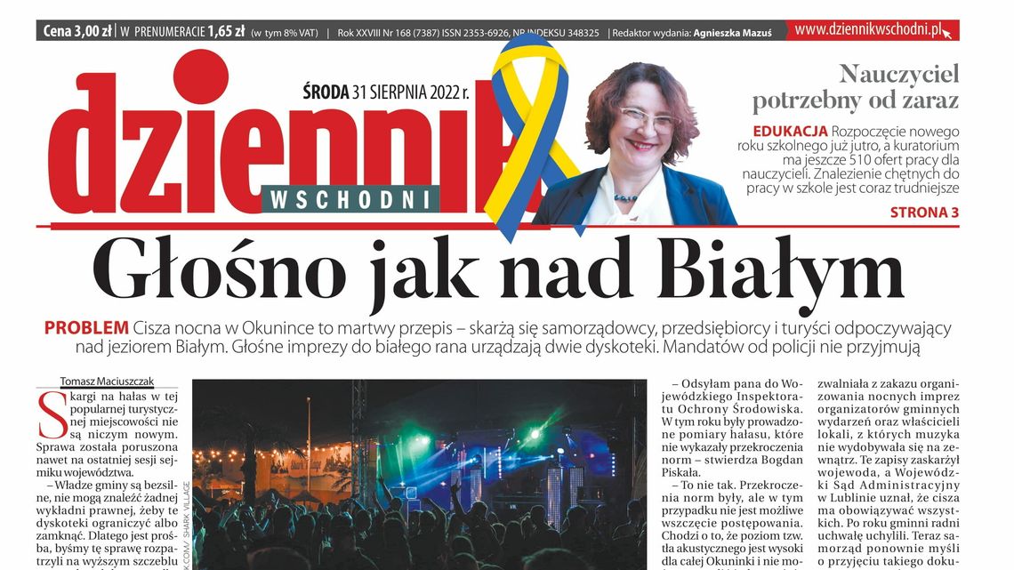 Pierwsza strona Dziennika Wschodniego z 31 sierpnia 2022 roku