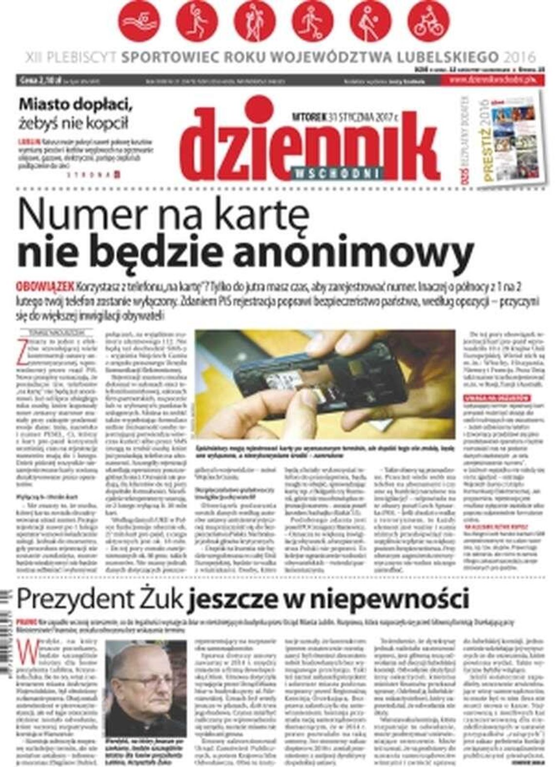 Pierwsza strona Dziennika Wschodniego z 31 stycznia 2017