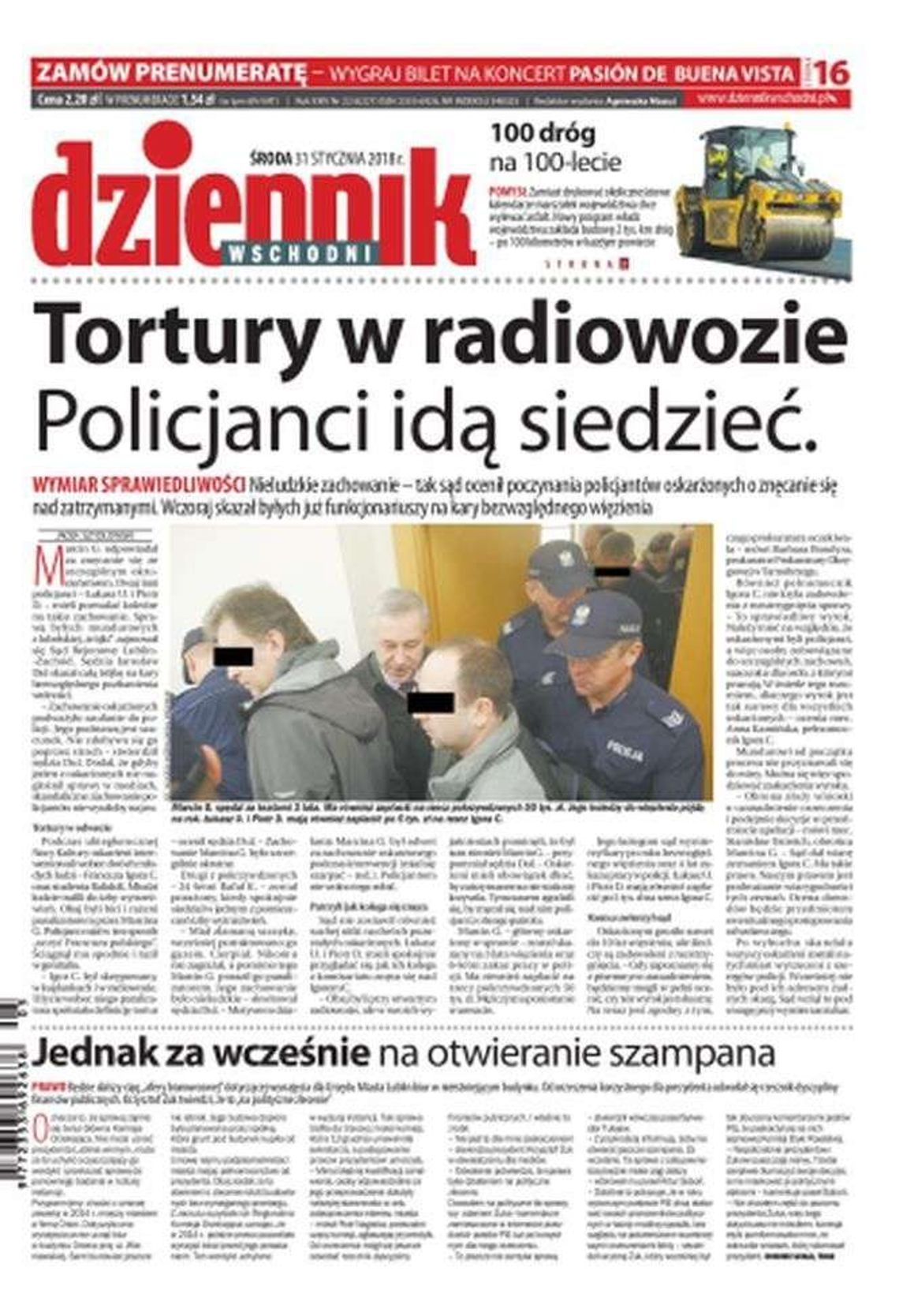 Pierwsza strona Dziennika Wschodniego z 31 stycznia 2018 r.