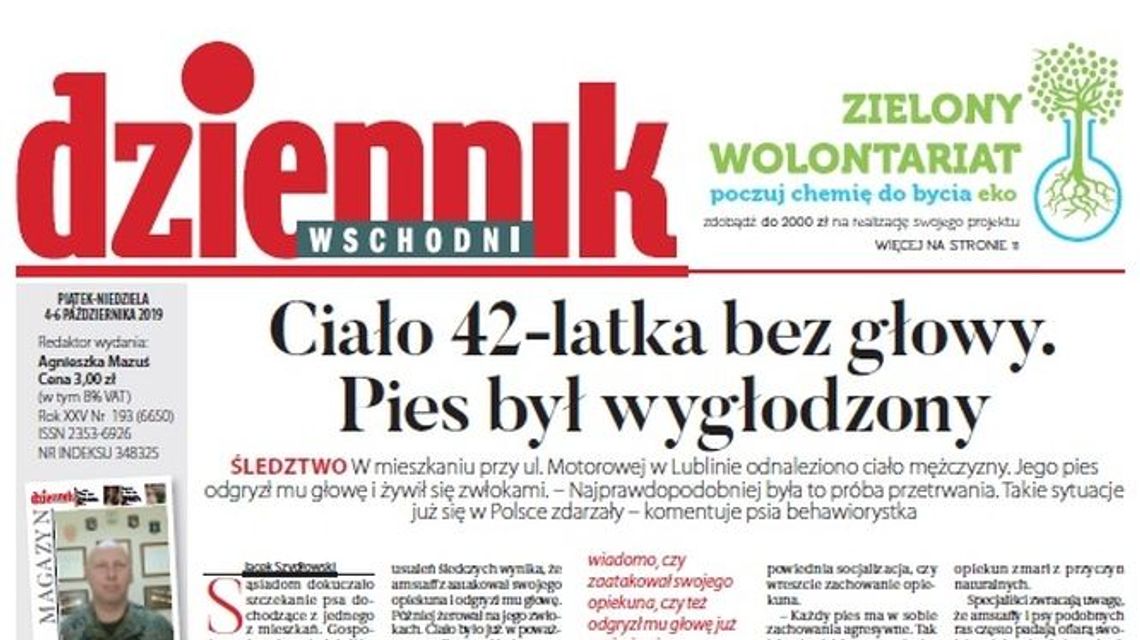 Pierwsza strona Dziennika Wschodniego z 4.10.2019