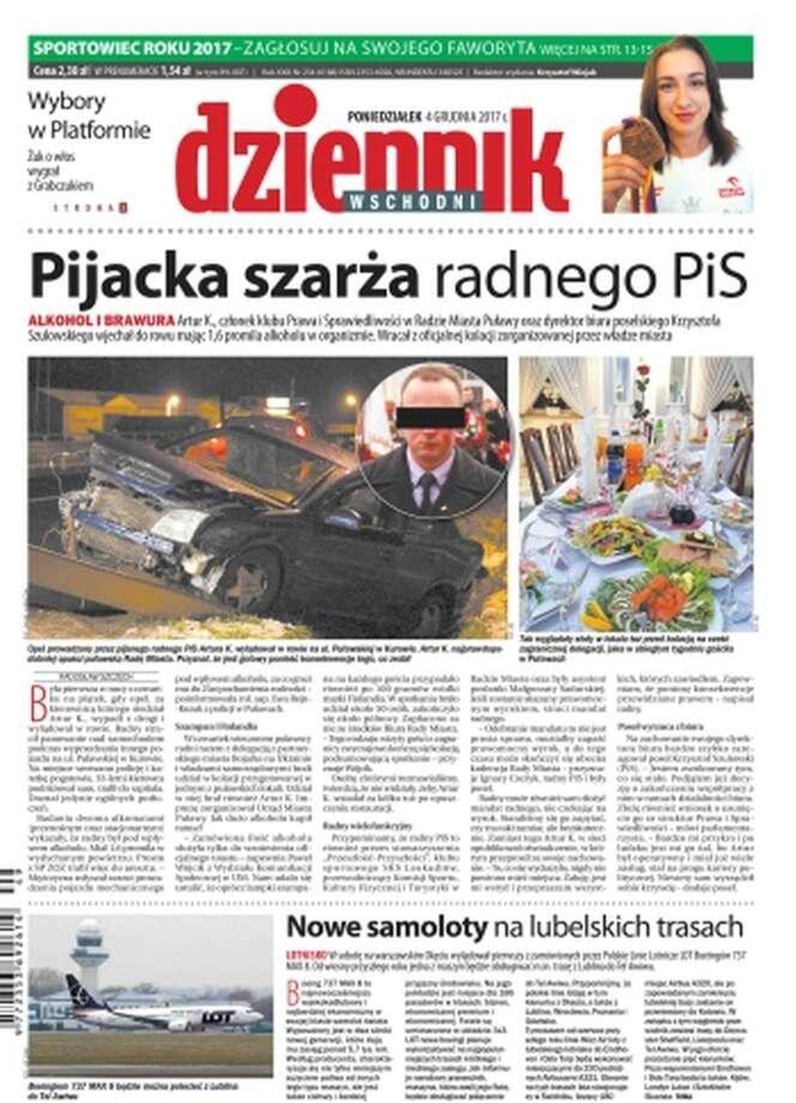 Pierwsza strona Dziennika Wschodniego z 4 grudnia 2017