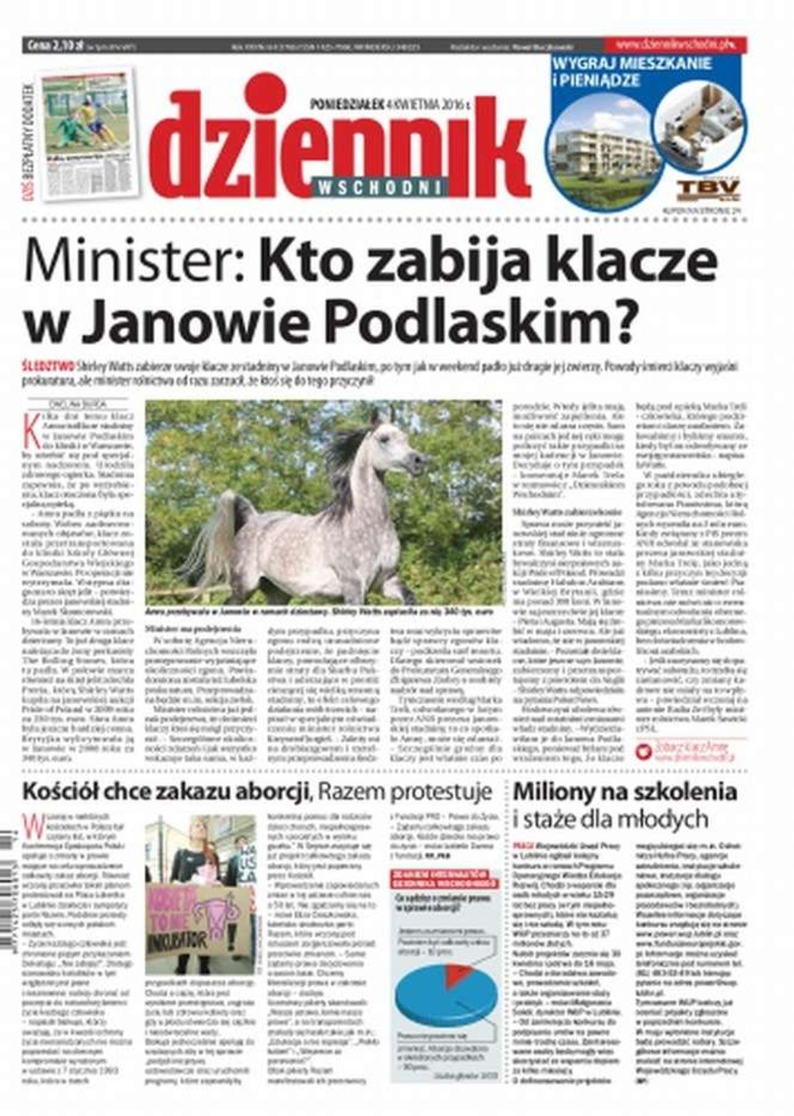 Pierwsza strona Dziennika Wschodniego z 4 kwietnia 2016 r.