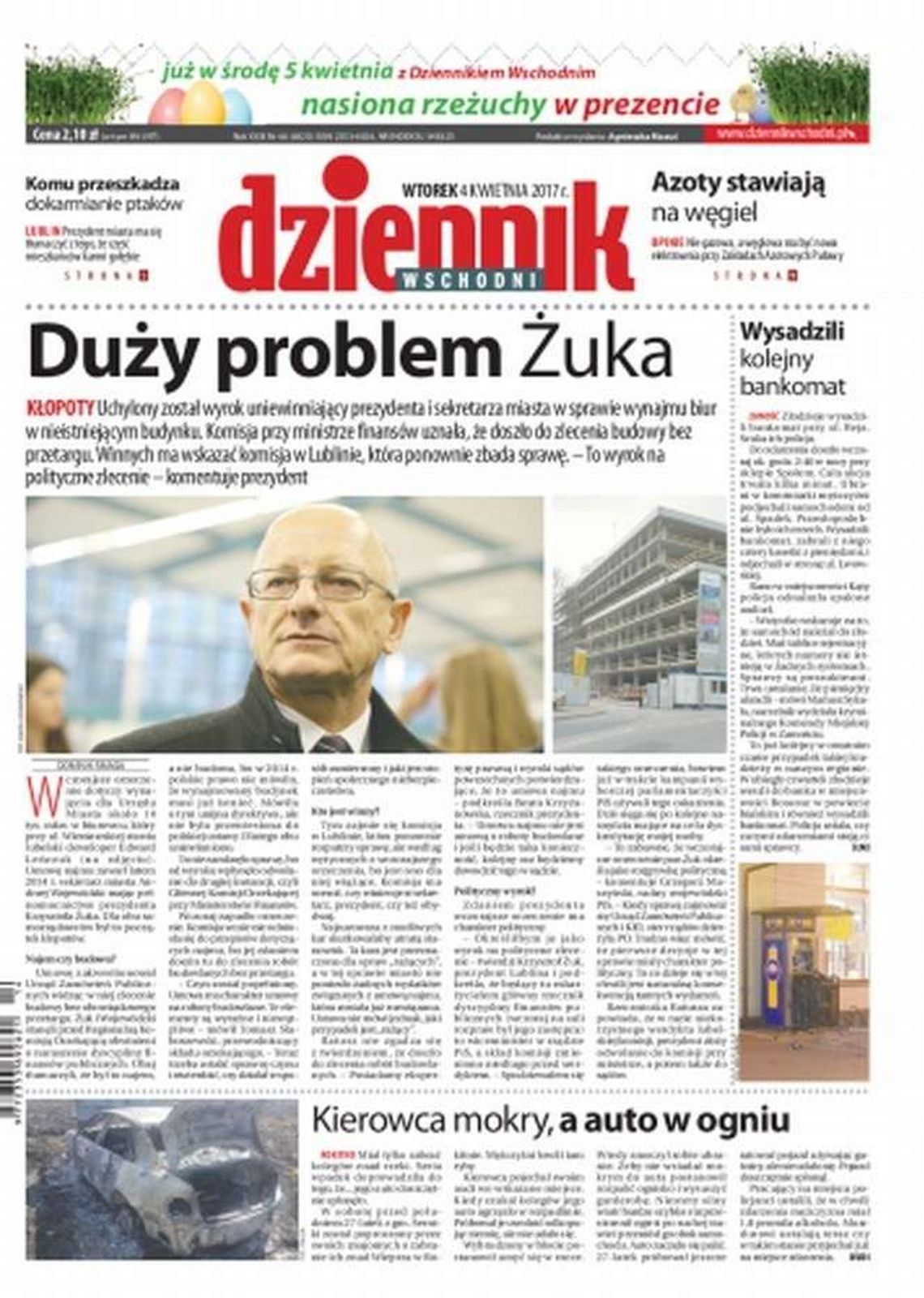 Pierwsza strona Dziennika Wschodniego z 4 kwietnia 2017 r.