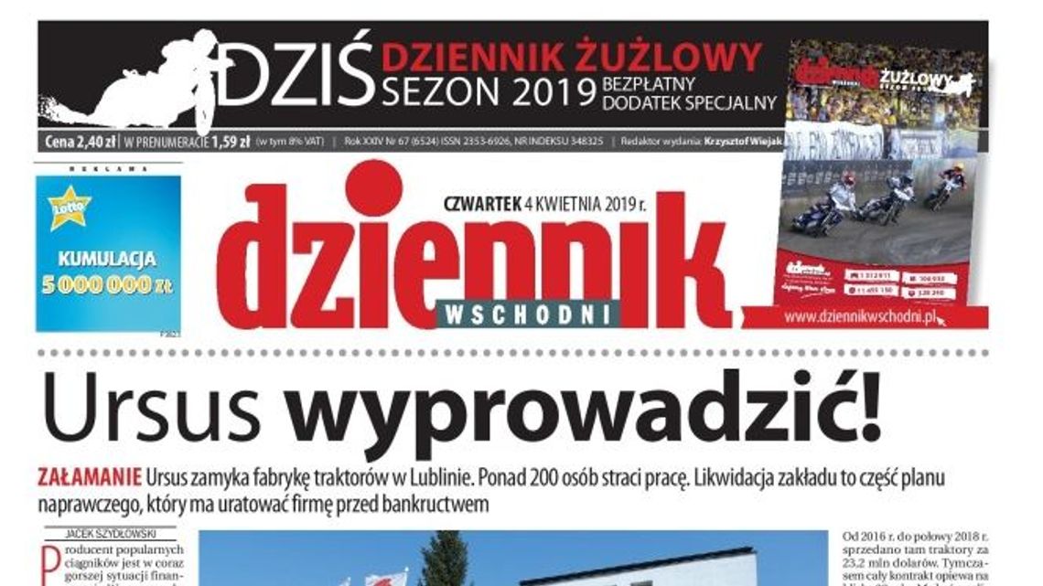 Pierwsza strona Dziennika Wschodniego z 4 kwietnia 2019 r.