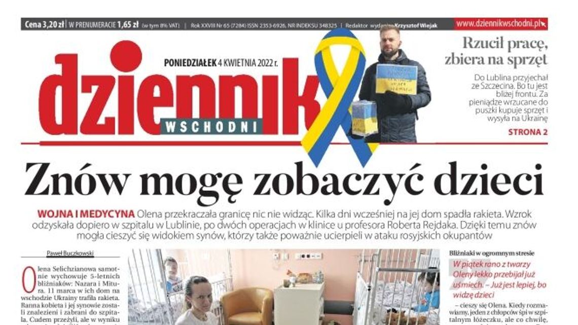 Pierwsza strona Dziennika Wschodniego z 4 kwietnia 2022 r.