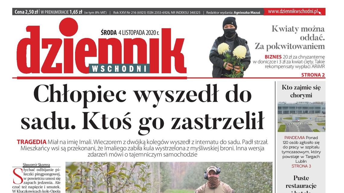 Pierwsza strona Dziennika Wschodniego z 4 listopada 2020 r.