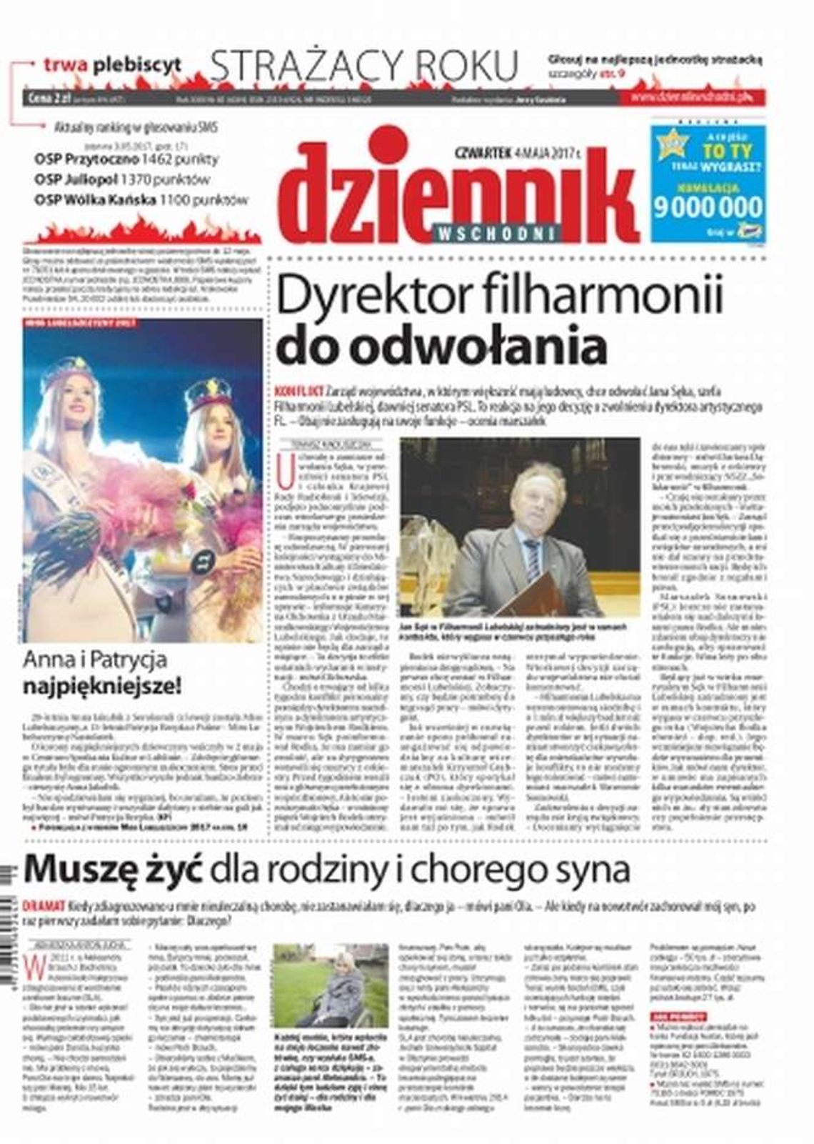 Pierwsza strona Dziennika Wschodniego z 4 maja 2017 r.