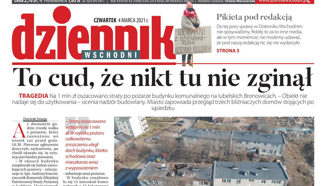 Pierwsza strona Dziennika Wschodniego z 4 marca 2021 roku 