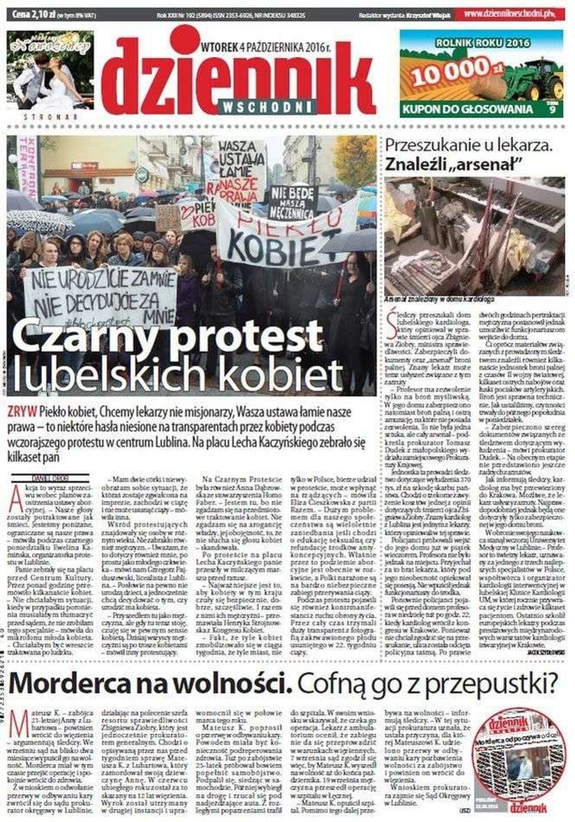 Pierwsza strona Dziennika Wschodniego z 4 października 2016 roku