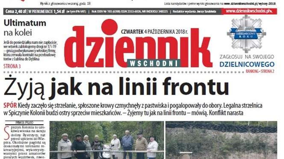 Pierwsza strona Dziennika Wschodniego z 4 października 2018 roku