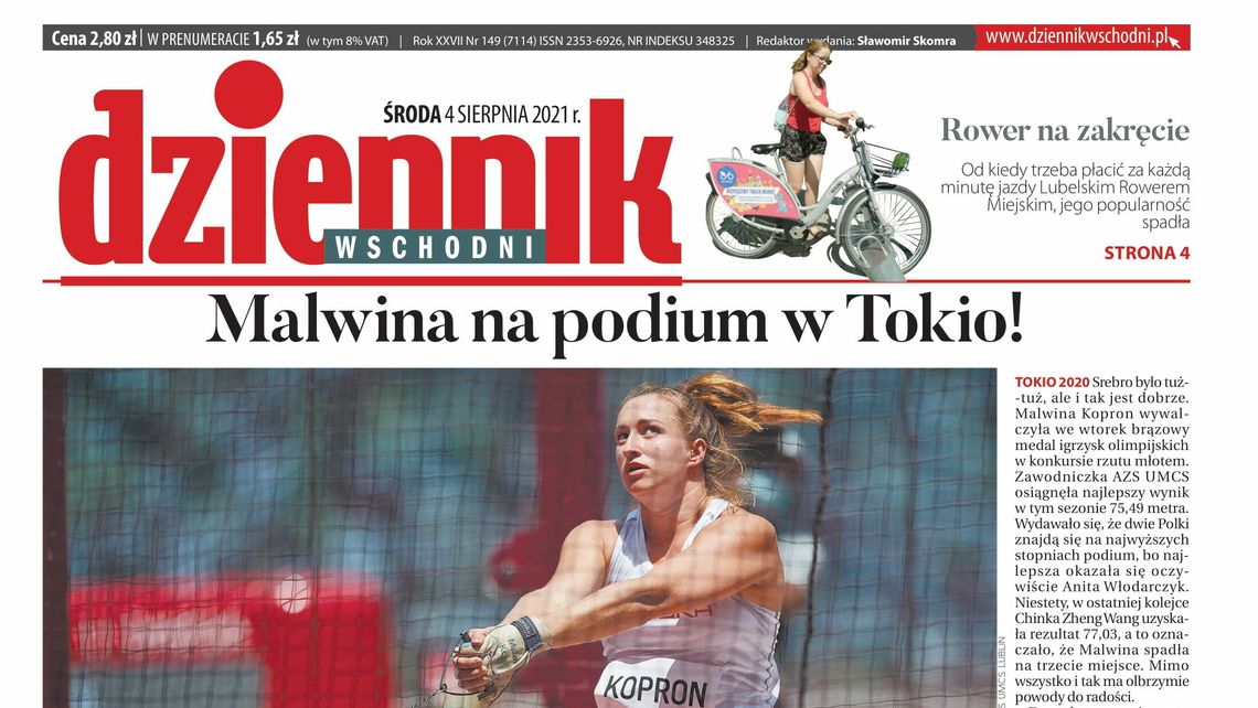 Pierwsza strona Dziennika Wschodniego z 4 sierpnia 2021 roku