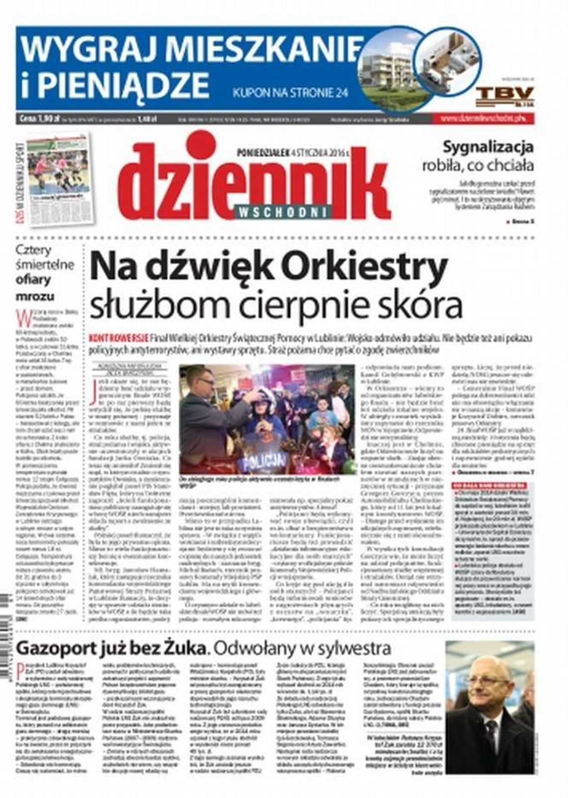 Pierwsza strona Dziennika Wschodniego z 4 stycznia 2016 r.