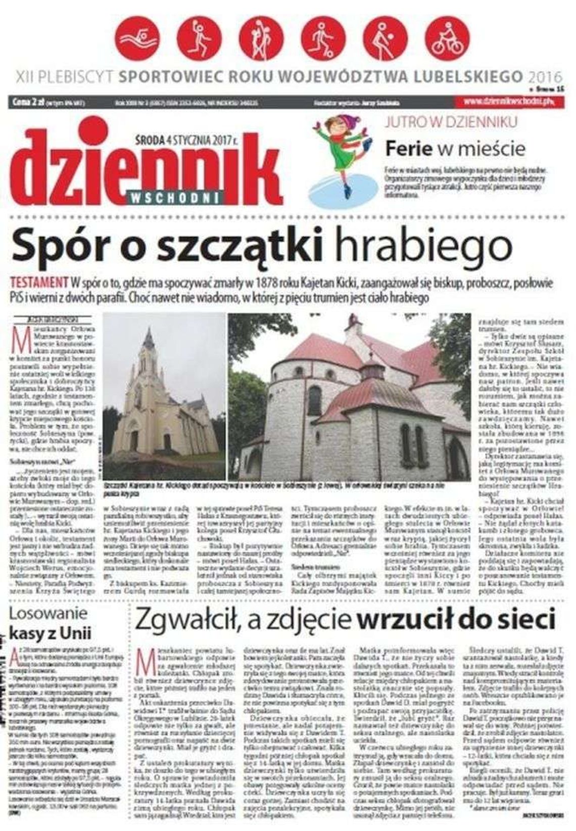 Pierwsza strona Dziennika Wschodniego z 4 stycznia 2017 roku