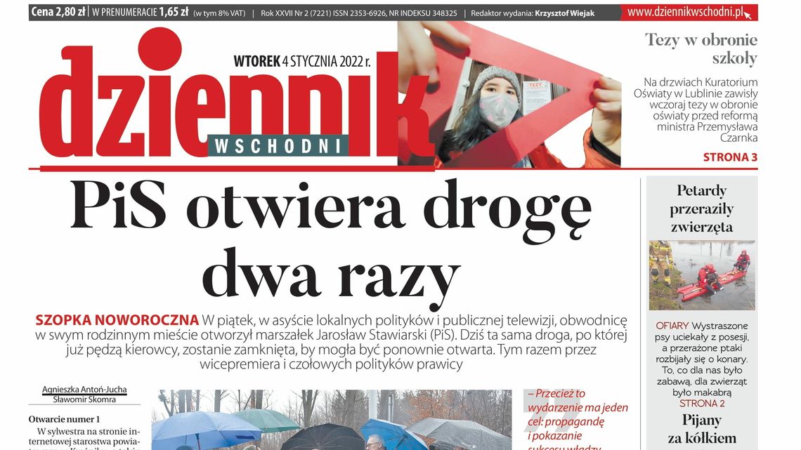  Pierwsza strona Dziennika Wschodniego z 4 stycznia 2022 r. 