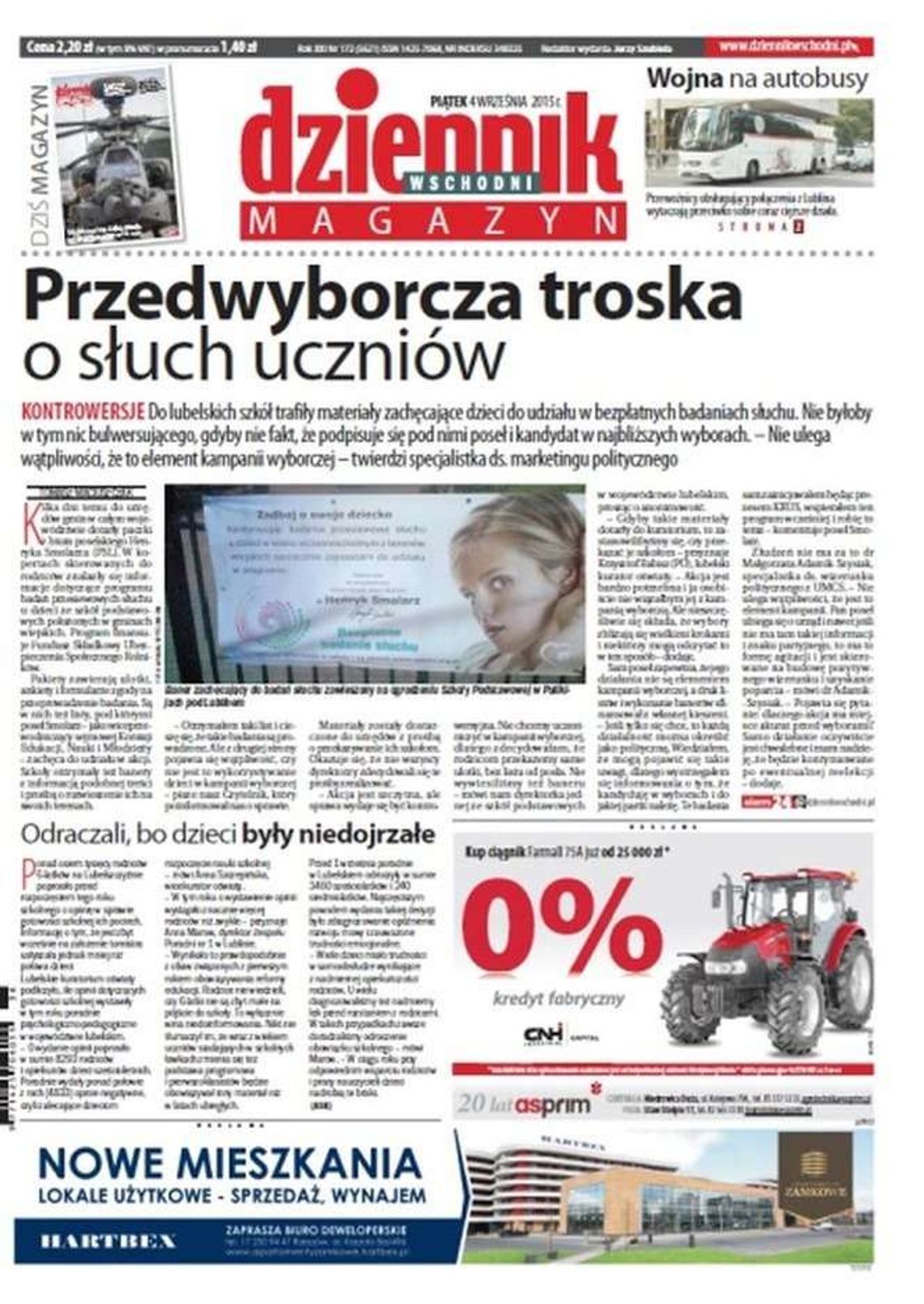 Pierwsza strona Dziennika Wschodniego z 4 września 2015 roku