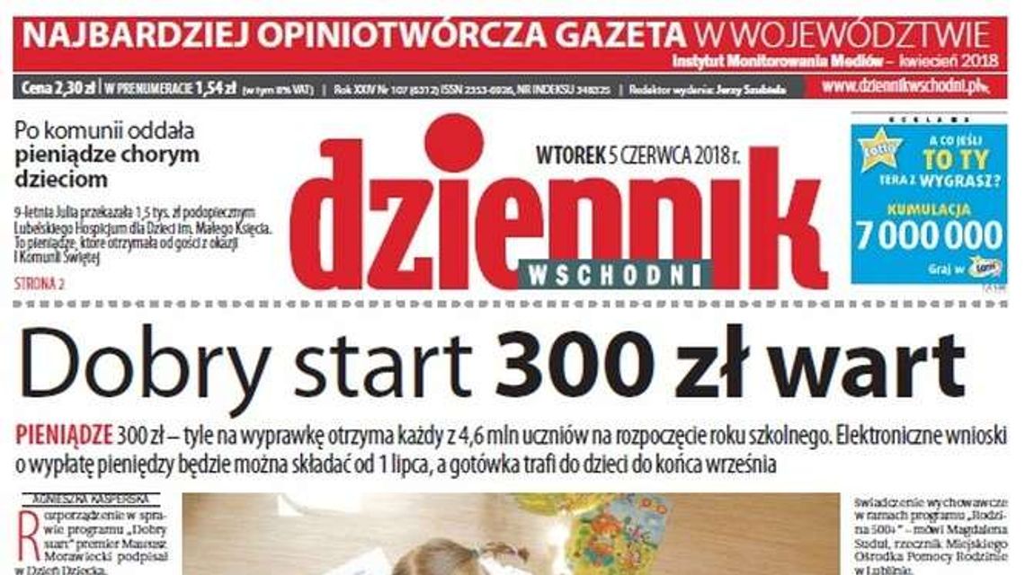 Pierwsza strona Dziennika Wschodniego z 5 czerwca 2018 roku