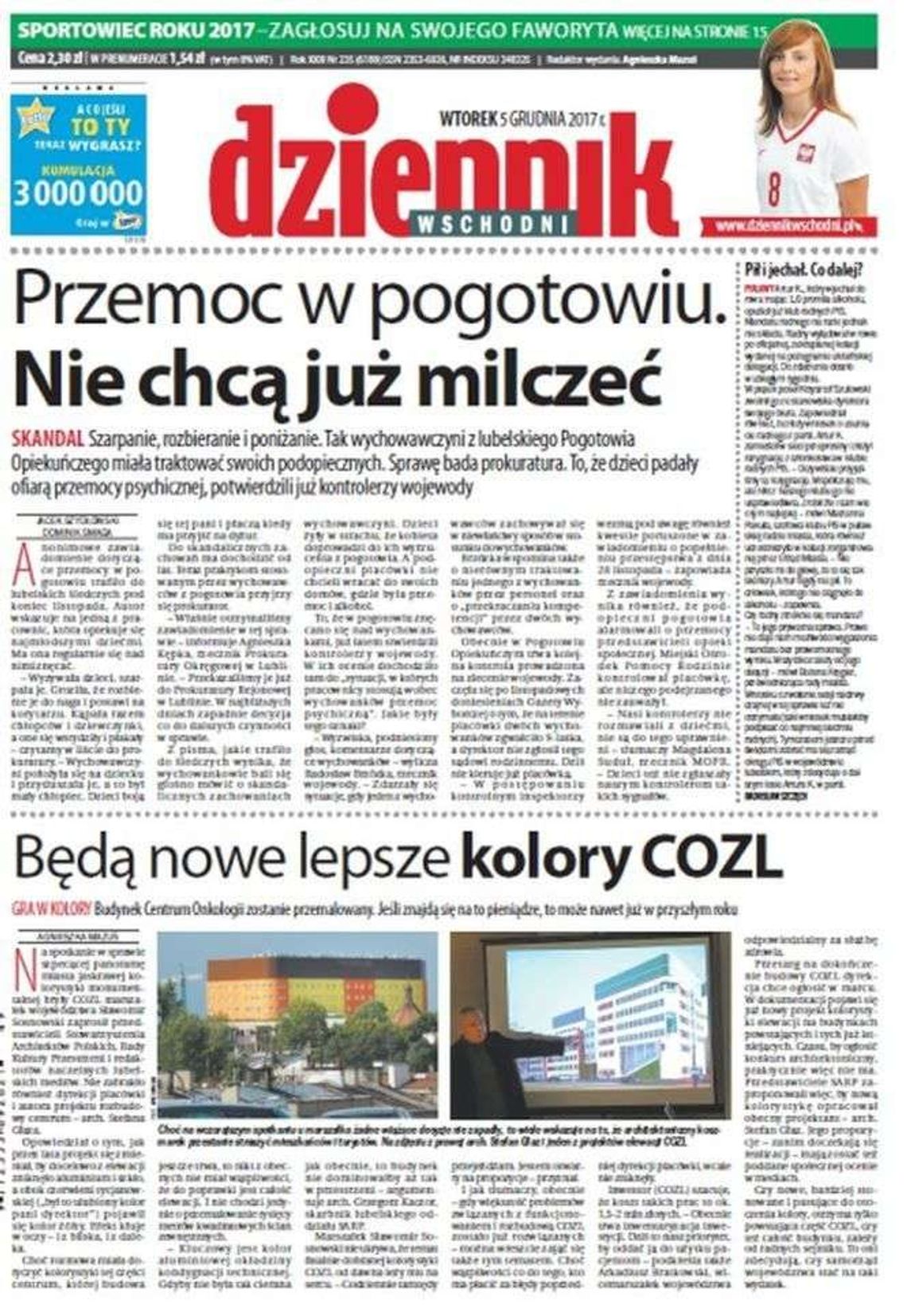 Pierwsza strona Dziennika Wschodniego z 5 grudnia 2017 roku