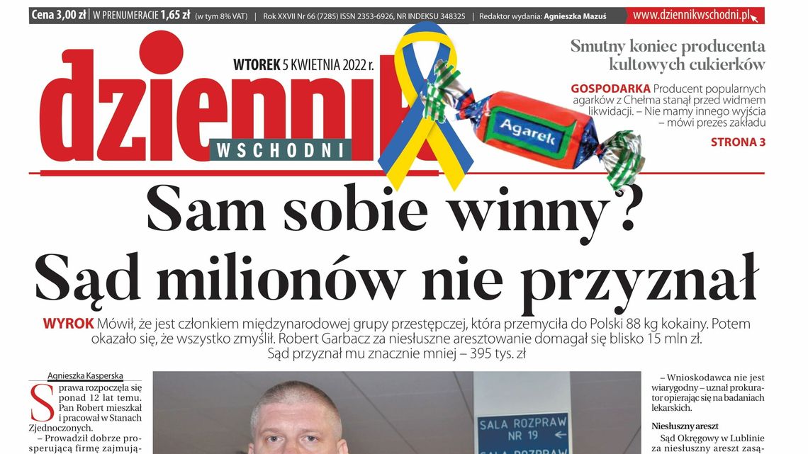  Pierwsza strona Dziennika Wschodniego z 5 kwietnia 2022 r. 