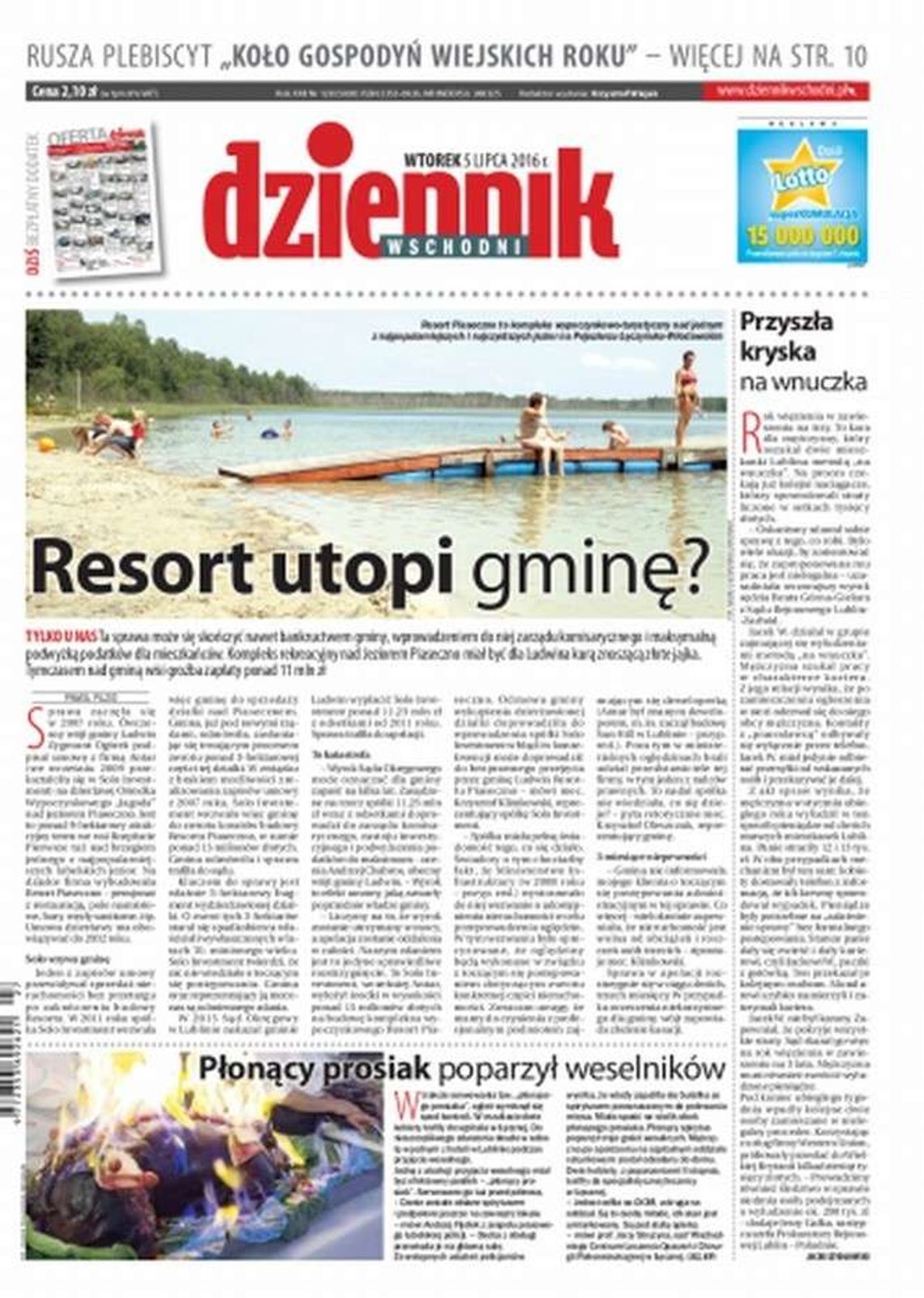 Pierwsza strona Dziennika Wschodniego z 5 lipca 2016 r.