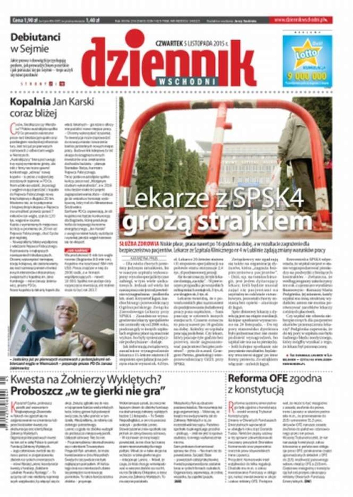 Pierwsza strona Dziennika Wschodniego z 5 listopada 2015