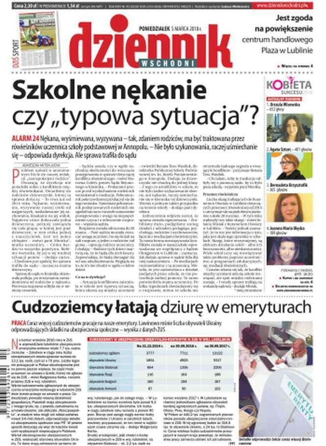 Pierwsza strona Dziennika Wschodniego z 5 marca 2018