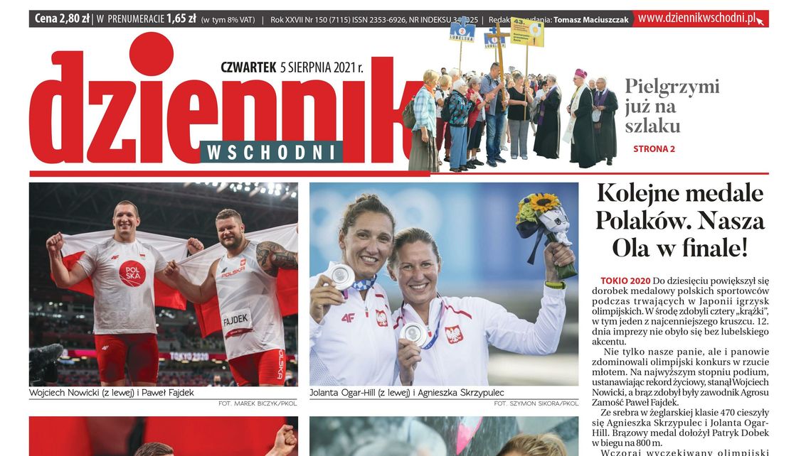 Pierwsza strona Dziennika Wschodniego z 5 sierpnia 2021 roku
