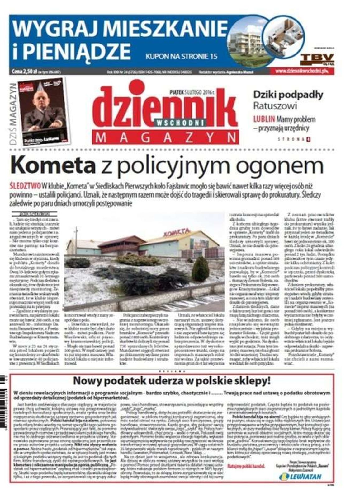 Pierwsza strona Dziennika Wschodniego z 5 stycznia 2016 roku