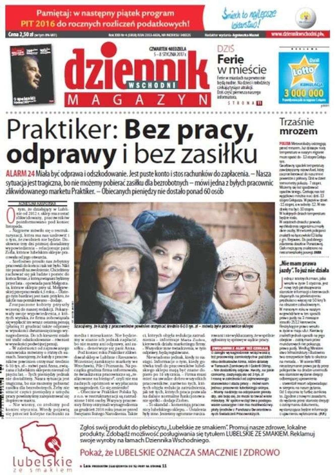 Pierwsza strona Dziennika Wschodniego z 5 stycznia 2016 roku