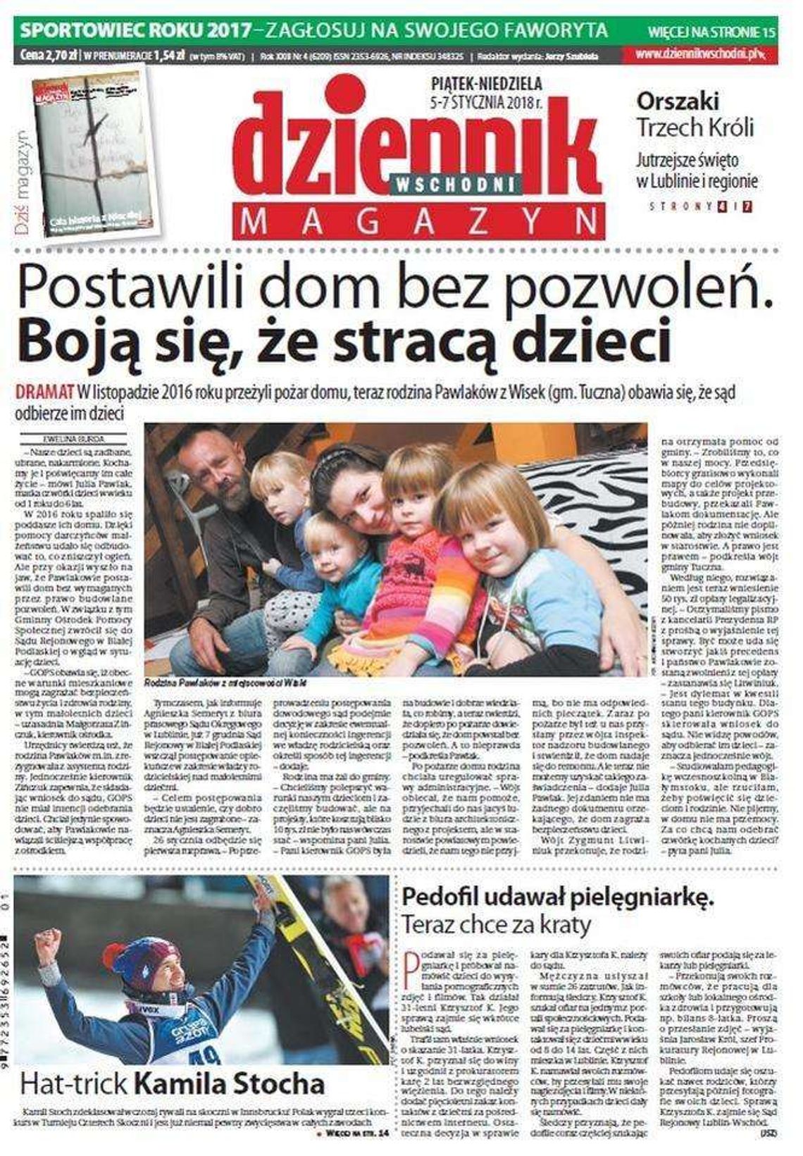 Pierwsza strona Dziennika Wschodniego z 5 stycznia 2018 roku